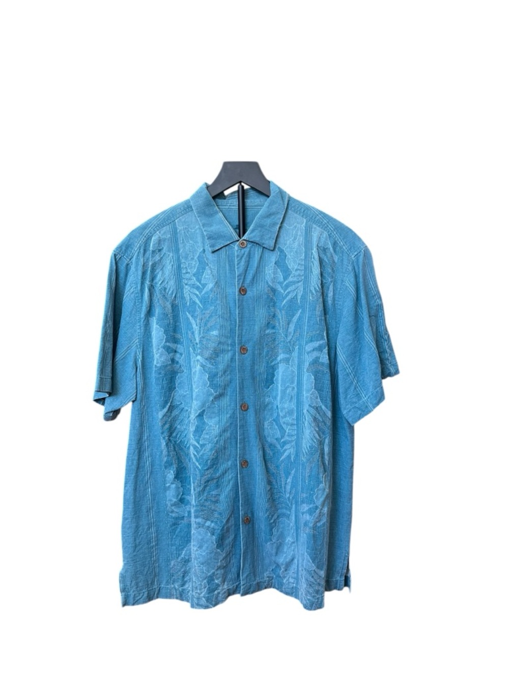 Tommy Bahama Men’s Hawaiian Maui Border Camp Button Down Shirt Blue Size Large